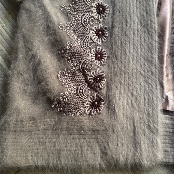 Lady Monica|Vintage 80% Angora Rabbit Hair Beaded Laced Oversized Cardigan SzM/L - Picture 3 of 15